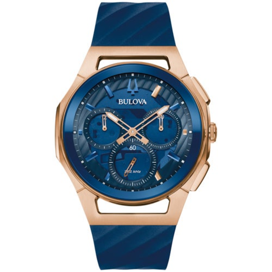 MEN'S CURV MARC ANTHONY CHRONOGRAPH BLUE EPDM RUBBER STRAP WATCH, BLUE DIAL