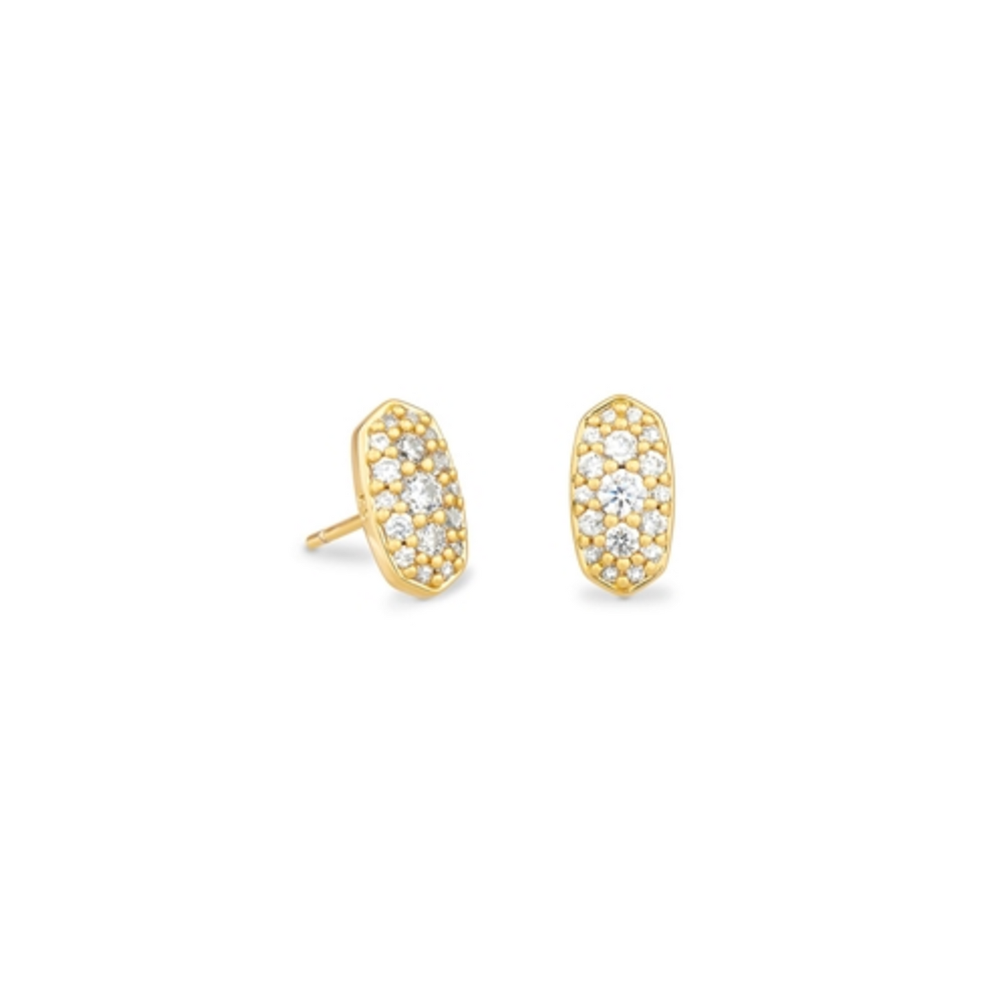 GRAYSON CRYSTAL STUD EARRINGS, GOLD METAL WHITE CZ