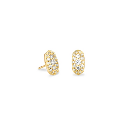 GRAYSON CRYSTAL STUD EARRINGS, GOLD METAL WHITE CZ