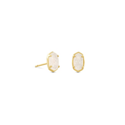 EMILIE STUD EARRINGS GOLD, GOLD IRIDESCENT DRUSY