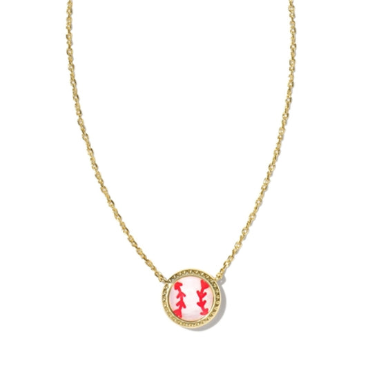 BASEBALL SHORT PENDANT NECKLACE, GOLD IVORY MOTHER OF PEARL