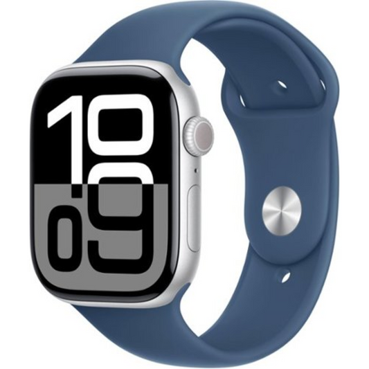 APPLE WATCH SERIES 10 (GPS) 46MM ALUMINUM CASE WITH DENIM SPORT BAND - M/L - SILVER - (2024)