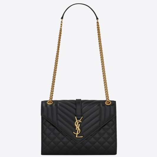 ENVELOPE MEDIUM CHAIN BAG IN SUPPLE MATELASSE LEATHER - (BLACK)