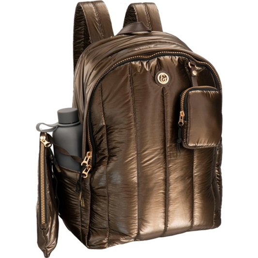METALLIC QUILTED BACKPACK, CHOCOLATE, 18"