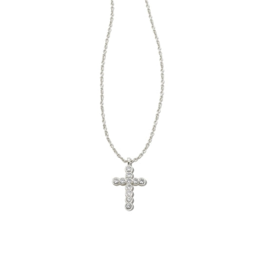 CROSS CRYSTAL PENDANT NECKLACE, SILVER WHITE CRYSTAL