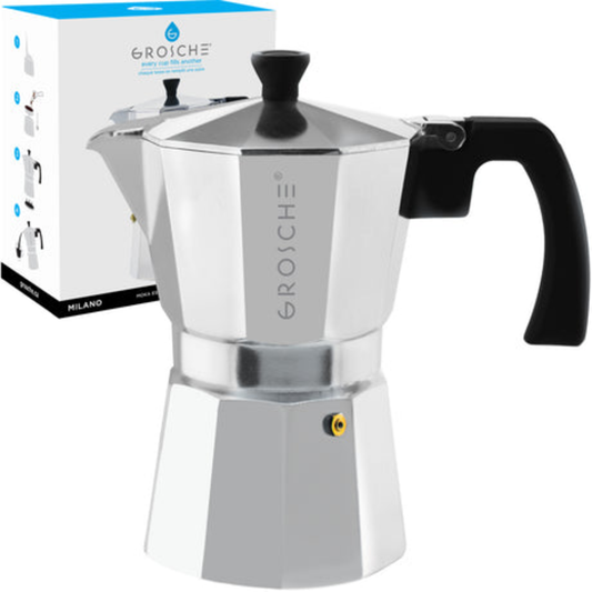 GROSCHE MILANO STOVETOP ESPRESSO MAKER 9 CUP - SILVER