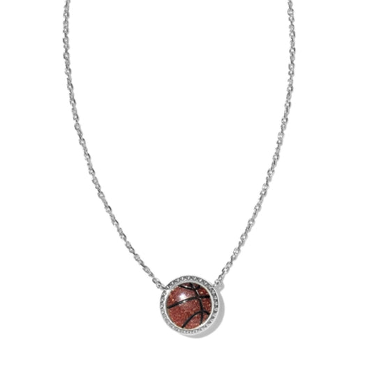 Basketball Short Pendant, Silver Orange Goldstone