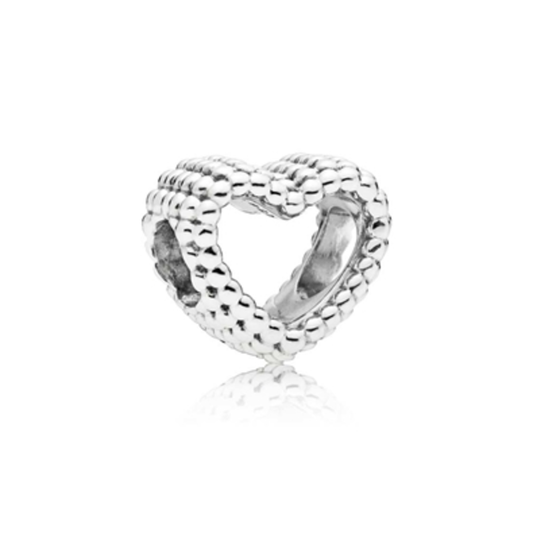 BEADED HEART SILVER CHARM, STERLING SILVER
