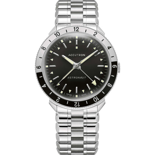 Men's Astronaut Silver-Tone Stainless Steel Watch, Black Dial