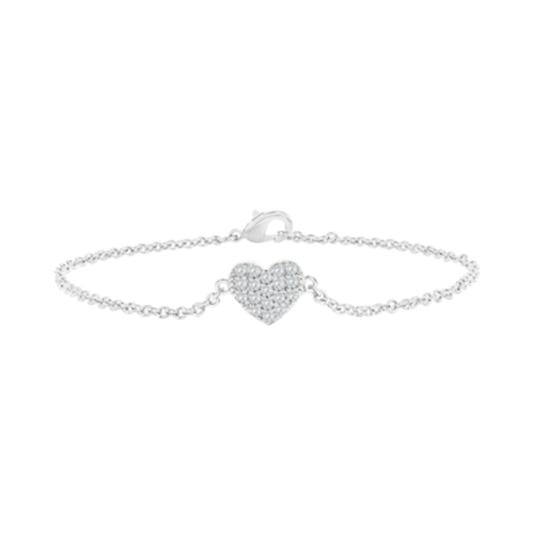 CRYSTAL HEART BRACELET, SILVER, 9"