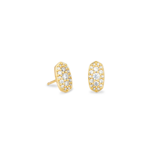 KENDRA SCOTT GRAYSON GOLD STUD EARRINGS IN WHITE CRYSTAL