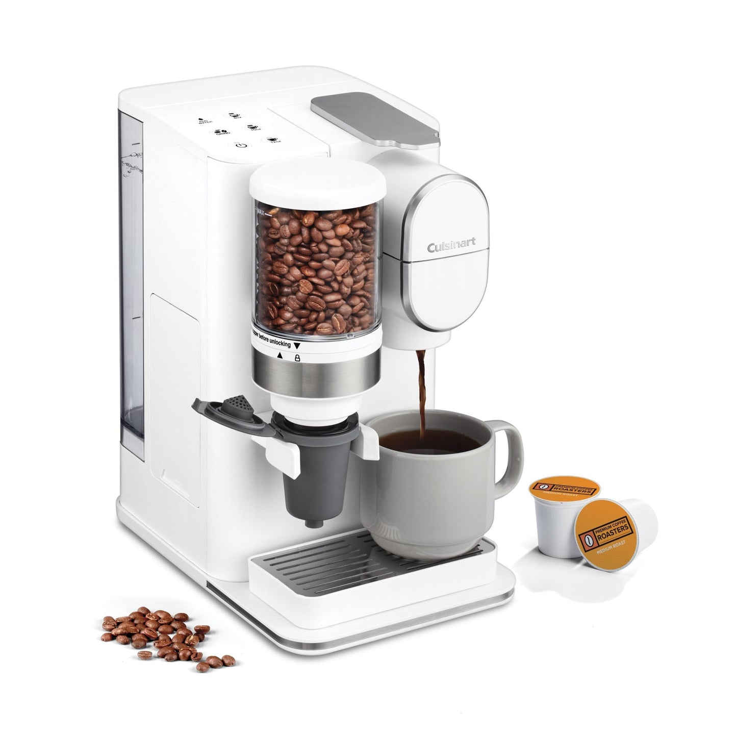 CUISINART CONICAL BURR GRIND & BREW SINGLE SERVE COFFEEMAKER - WHITE