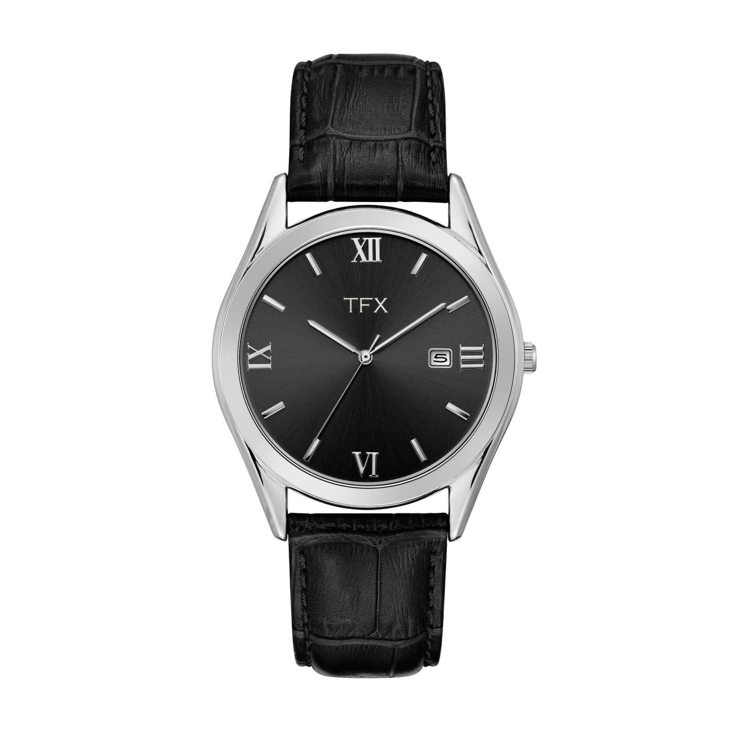 MEN'S TFX BLACK LEATHER STRAP WATCH, BLACK DIAL