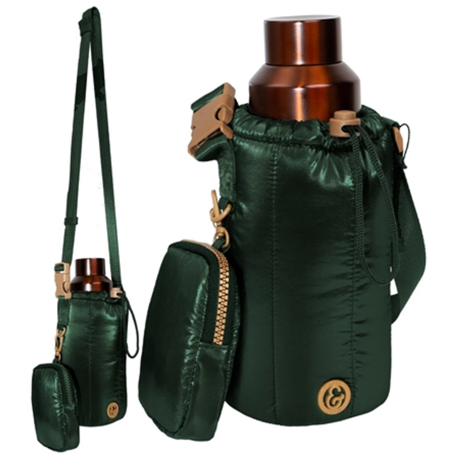 METALLIC QUILTED WATER BOTTLE HOLDER, EMERALD, 8"