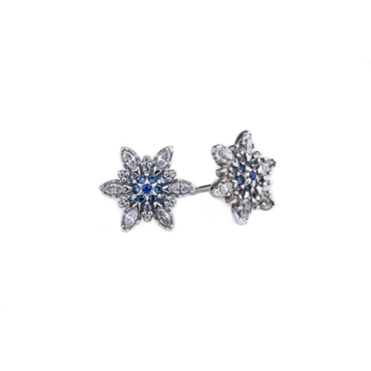CRYSTALIZED SNOWFLAKE EARRINGS, STERLING SILVER CLEAR BLUE CZ