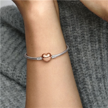 PANDORA MOMENTS HEART CLASP BRACELET, STERLING SILVER/14K ROSE GOLD, 7.5"