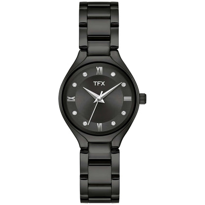 TFX LADIES' IP STAINLESS STEEL WATCH W/ CRYSTAL MARKERS