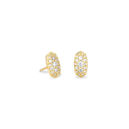 GRAYSON CRYSTAL STUD EARRINGS, GOLD METAL WHITE CZ