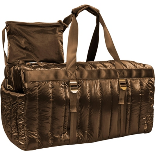 METALLIC QUILTED DUFFLE, CHOCOLATE, 22"