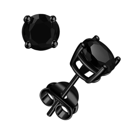 BLACK RHODIUM PLATED ROUND STUDS, BLACK, 5MM