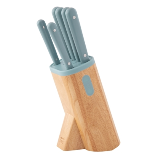 LEO GLINTS CUTLERY SET WITH BLOCK, SLATE, 7 PIECES