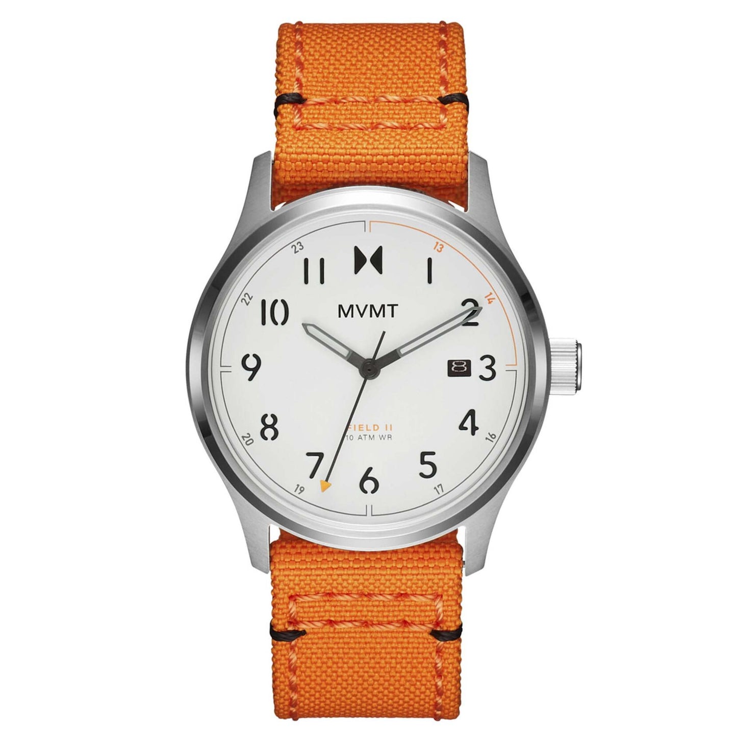 MEN'S FIELD II HUNTER ORANGE NYLON STRAP WATCH, WHITE DIAL