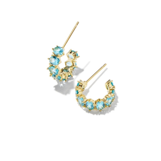 Cailin Crystal Huggie Earrings, Gold Aqua Crystal