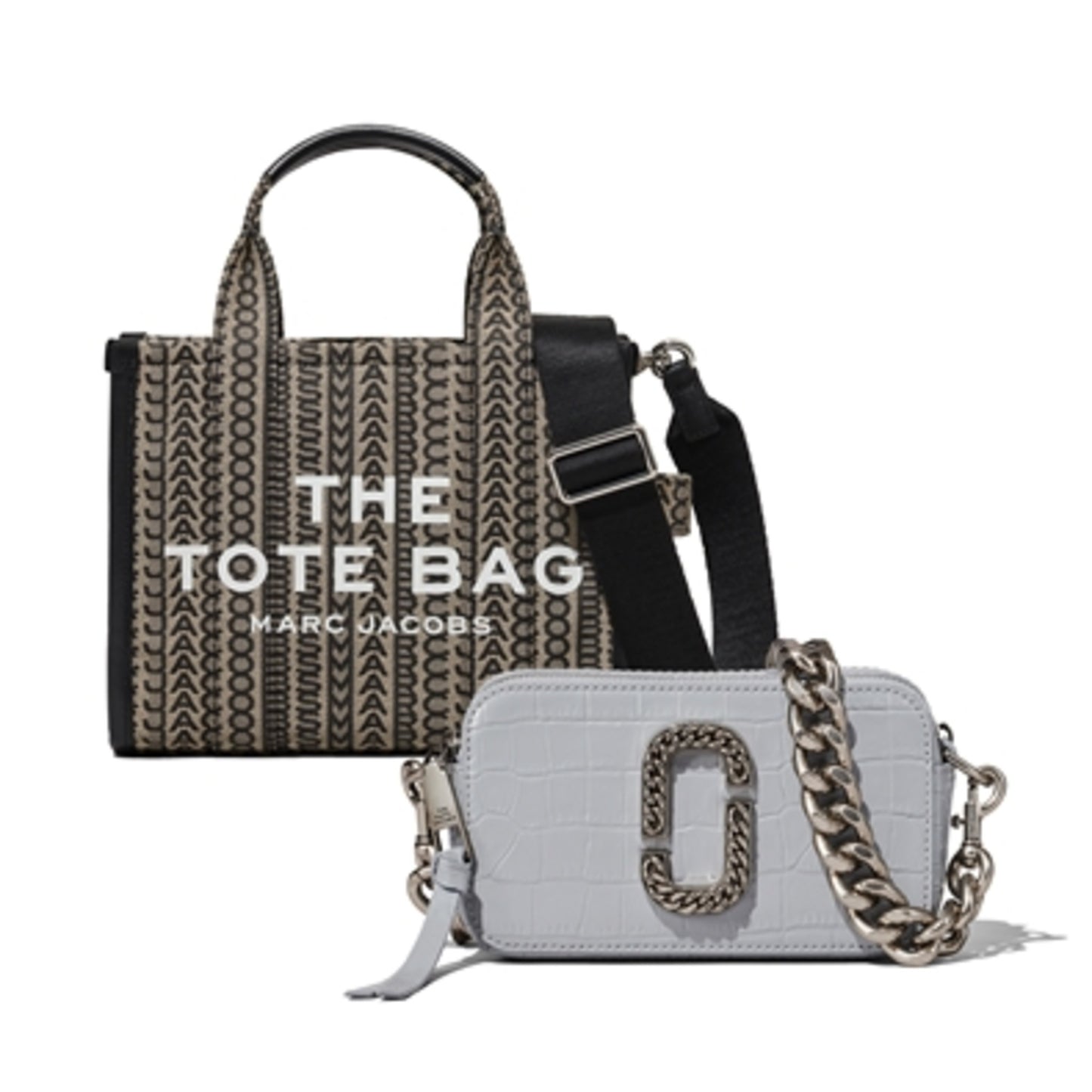 Monogram Tote w/ Croc Embossed Snapshot, Beige Multi/Quarry