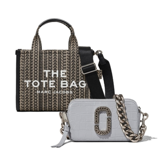 Monogram Tote w/ Croc Embossed Snapshot, Beige Multi/Quarry