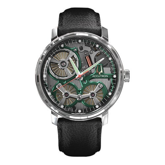 MEN'S SPACEVIEW 2020 ELECTROSTATIC BLACK LEATHER WATCH, SMOKE GRAY DIAL