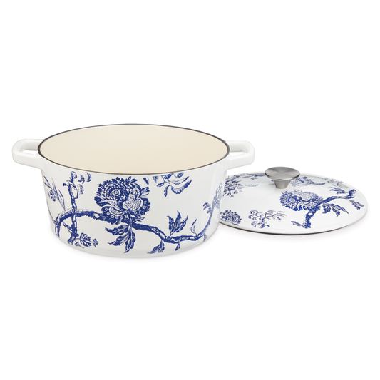 CUISINART 5 QUART ROUND COVERED CASSEROLE - WHITE - FLORAL LANDSCAPE