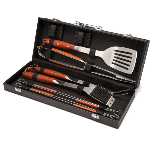 10 PIECE PREMIUM WOODEN HANDEL GRILL TOOL SET