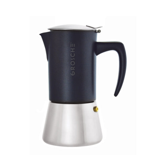 GROSCHE STOVETOP ESPRESSO MAKER MILANO BLACK STEEL 6 CUP - STAINLESS STEEL