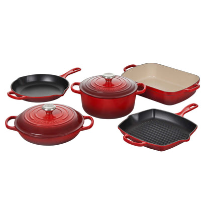 7PC SIGNATURE CAST IRON COOKWARE SET CERISE