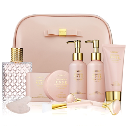 ENCHANTED ROSE BEAUTY BODY CARE, PINK / GOLD, 10 PIECES