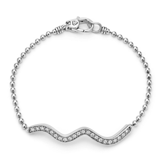 BEADED WAVE DIAMOND BRACELET, STERLING SILVER