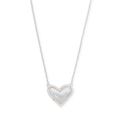 ARI HEART SHORT PENDANT NECKLACE, RHOD IVORY MOP