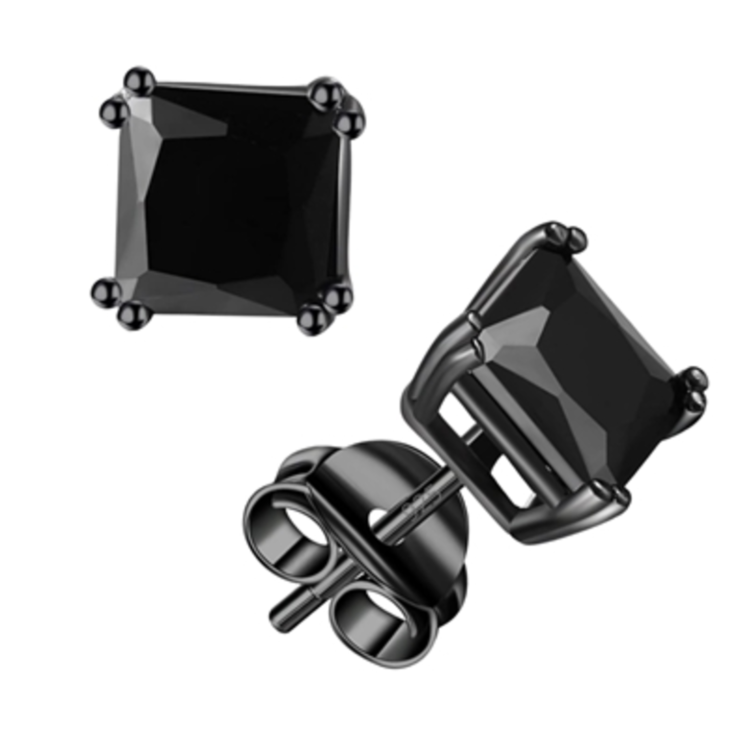 STERLING SILVER SQUARE STUDS, BLACK, 6MM