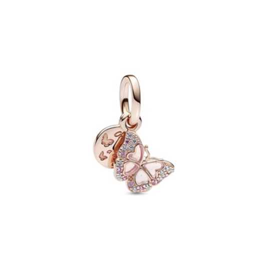 PINK BUTTERFLY  AND  QUOTE DOUBLE DANGLE CHARM, PINK