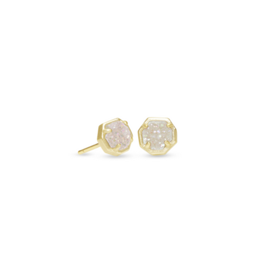 KENDRA SCOTT NOLA GOLD STUD EARRINGS IN IRIDESCENT DRUSY