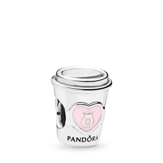 TAKE A BREAK COFFEE CUP CHARM, SILVER/PINK