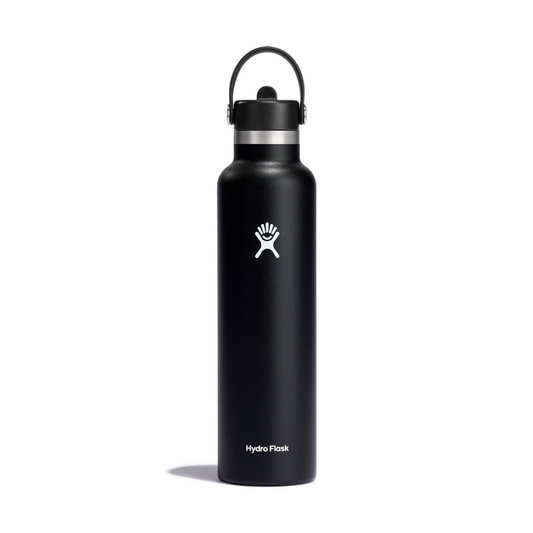 HYDRO FLASK 24 OZ. STANDARD MOUTH BOTTLE W/FLEX STRAW CAP - BLACK