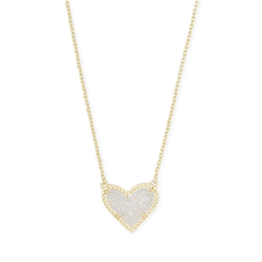 Ari Heart Short Pendant Necklace, Gold Iridescent Drusy