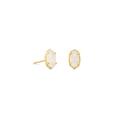 EMILIE STUD EARRINGS GOLD, GOLD IRIDESCENT DRUSY