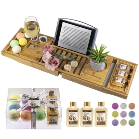 PREMIUM BAMBOO BATHTUB TRAY, MULTI, 13 PIECES