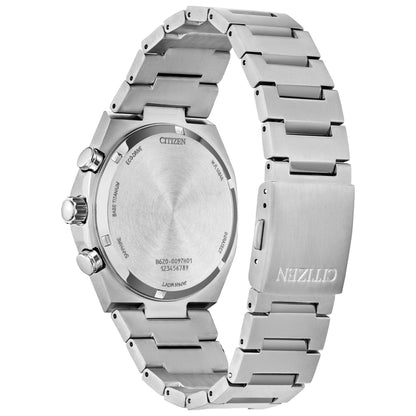 MEN'S ZENSHIN CHRONO SUPER TITANIUM ECO-DRIVE SILVER-TONE SS WATCH, BLUE DIAL