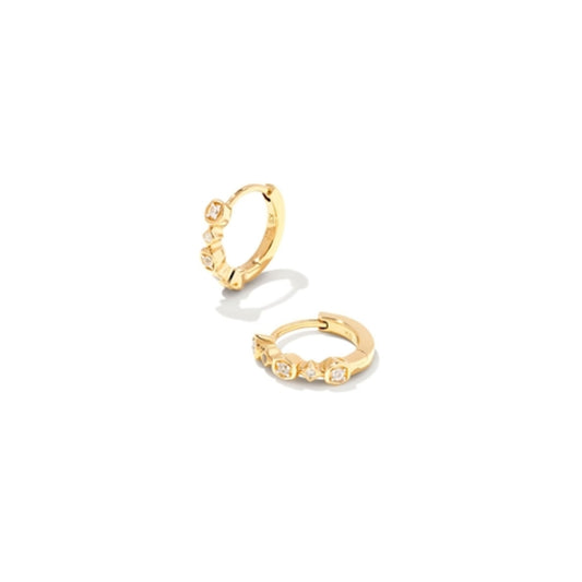 Davie Trio Huggie Earrings, 18K Gold Vermeil/White Sapphire