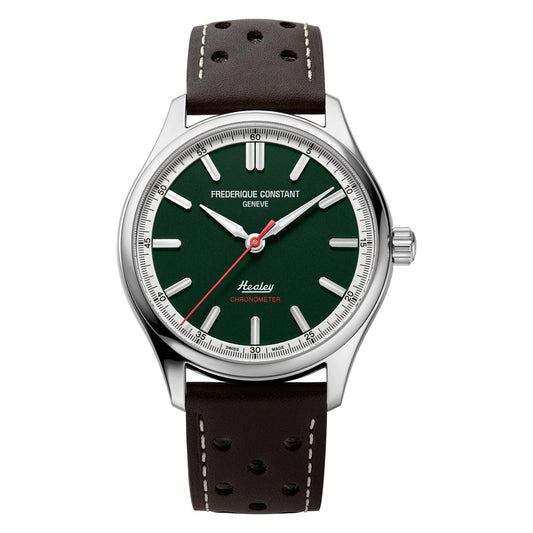 Men's Vintage Rally Healey Automatic Brown Leather Strap Watch, Green Dial