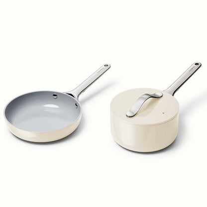 NONSTICK CERAMIC MINIS DUO COOKWARE SET - FRY PAN & SAUCEPAN CREAM