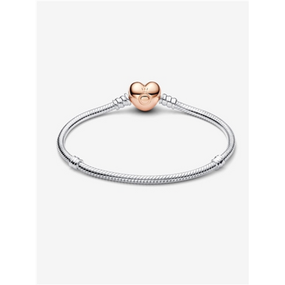 PANDORA MOMENTS HEART CLASP BRACELET, STERLING SILVER/14K ROSE GOLD, 7.5"